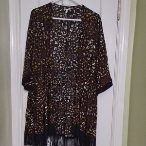 Maurices Black Floral Fringe Kimono